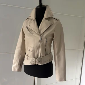 Zara Bikerjacke Beige Kunstleder